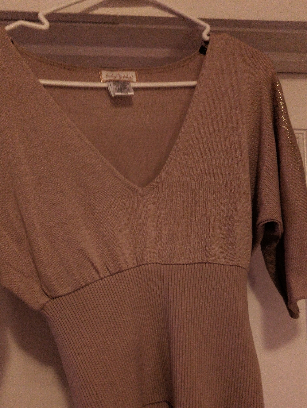 Baby Phat V-Neck Short Sleeve Sweater in Taupe